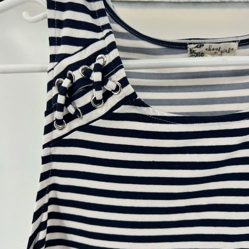 About a girl tank navy and white striped laced detail above the knee dress M - Picture 5 of 6